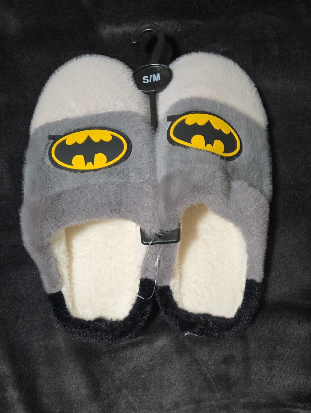 Batman Gray Yellow Black Plush Slippers S/M